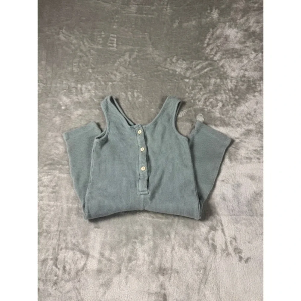 Zara Jumpsuit Unisex 2-3Y Waffle Knit Thermal Button Front Sage Green‎ Romper - Picture 3 of 6